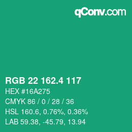 カラーコード: RGB 22 162.4 117 | qconv.com