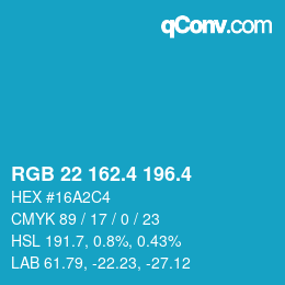 カラーコード: RGB 22 162.4 196.4 | qconv.com