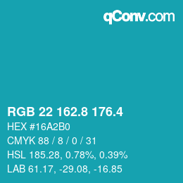 カラーコード: RGB 22 162.8 176.4 | qconv.com