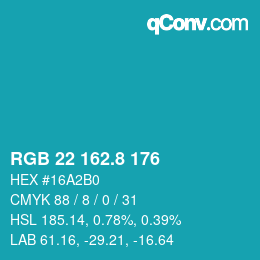 カラーコード: RGB 22 162.8 176 | qconv.com