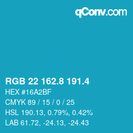 カラーコード: RGB 22 162.8 191.4 | qconv.com