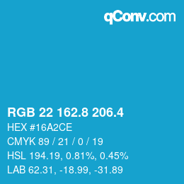 カラーコード: RGB 22 162.8 206.4 | qconv.com