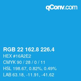 カラーコード: RGB 22 162.8 226.4 | qconv.com