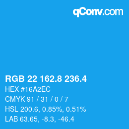 カラーコード: RGB 22 162.8 236.4 | qconv.com
