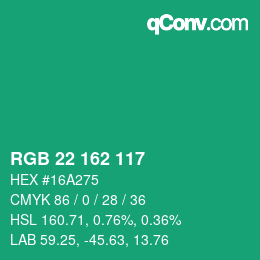 Color code: RGB 22 162 117 | qconv.com