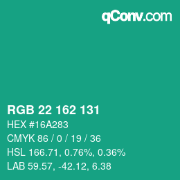 Color code: RGB 22 162 131 | qconv.com