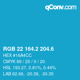 カラーコード: RGB 22 164.2 204.6 | qconv.com