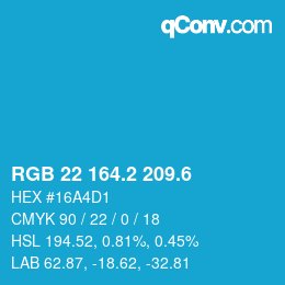 カラーコード: RGB 22 164.2 209.6 | qconv.com