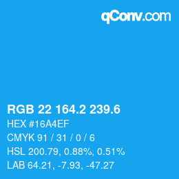 カラーコード: RGB 22 164.2 239.6 | qconv.com