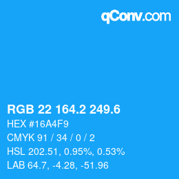 カラーコード: RGB 22 164.2 249.6 | qconv.com