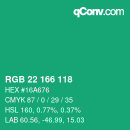 カラーコード: RGB 22 166 118 | qconv.com