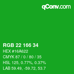 カラーコード: RGB 22 166 34 | qconv.com