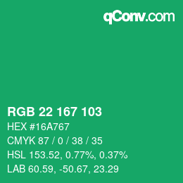 Color code: RGB 22 167 103 | qconv.com