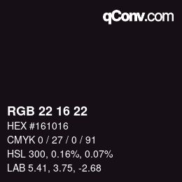 カラーコード: RGB 22 16 22 | qconv.com