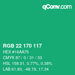 カラーコード: RGB 22 170 117 | qconv.com