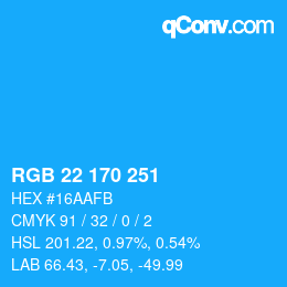 Color code: RGB 22 170 251 | qconv.com
