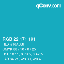Color code: RGB 22 171 191 | qconv.com