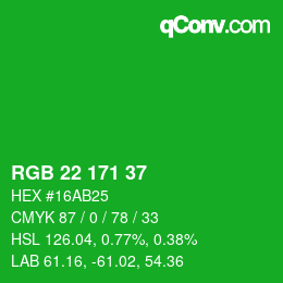 カラーコード: RGB 22 171 37 | qconv.com