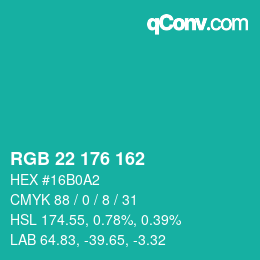 Color code: RGB 22 176 162 | qconv.com
