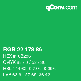 Color code: RGB 22 178 86 | qconv.com