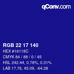 Color code: RGB 22 17 140 | qconv.com