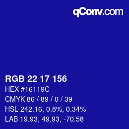 Color code: RGB 22 17 156 | qconv.com