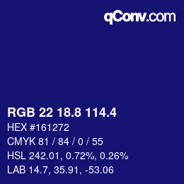 カラーコード: RGB 22 18.8 114.4 | qconv.com