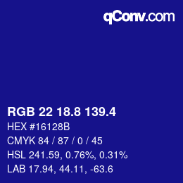 カラーコード: RGB 22 18.8 139.4 | qconv.com