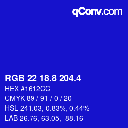 カラーコード: RGB 22 18.8 204.4 | qconv.com