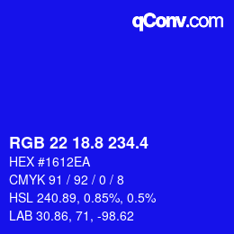 カラーコード: RGB 22 18.8 234.4 | qconv.com