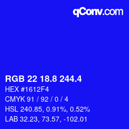 カラーコード: RGB 22 18.8 244.4 | qconv.com