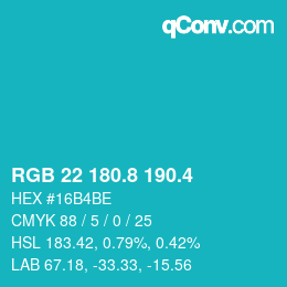 カラーコード: RGB 22 180.8 190.4 | qconv.com