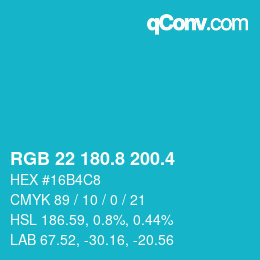 カラーコード: RGB 22 180.8 200.4 | qconv.com