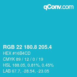 カラーコード: RGB 22 180.8 205.4 | qconv.com