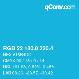 カラーコード: RGB 22 180.8 220.4 | qconv.com