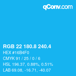 カラーコード: RGB 22 180.8 240.4 | qconv.com