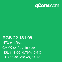 颜色代码: RGB 22 181 99 | qconv.com