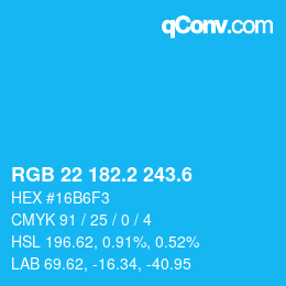 カラーコード: RGB 22 182.2 243.6 | qconv.com