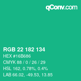颜色代码: RGB 22 182 134 | qconv.com