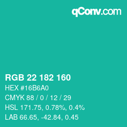 颜色代码: RGB 22 182 160 | qconv.com