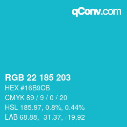 Color code: RGB 22 185 203 | qconv.com