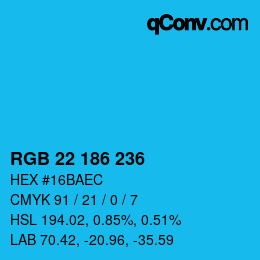 Color code: RGB 22 186 236 | qconv.com