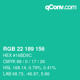 Color code: RGB 22 189 156 | qconv.com