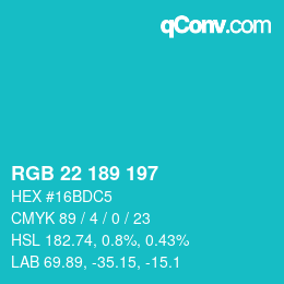 Color code: RGB 22 189 197 | qconv.com