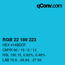 颜色代码: RGB 22 189 223 | qconv.com