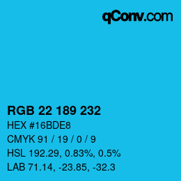 Color code: RGB 22 189 232 | qconv.com