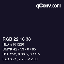 颜色代码: RGB 22 18 38 | qconv.com