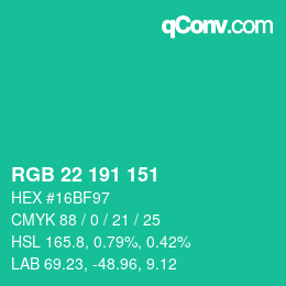 Color code: RGB 22 191 151 | qconv.com