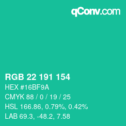 Color code: RGB 22 191 154 | qconv.com