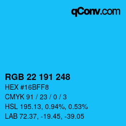 Farbcode: RGB 22 191 248 | qconv.com